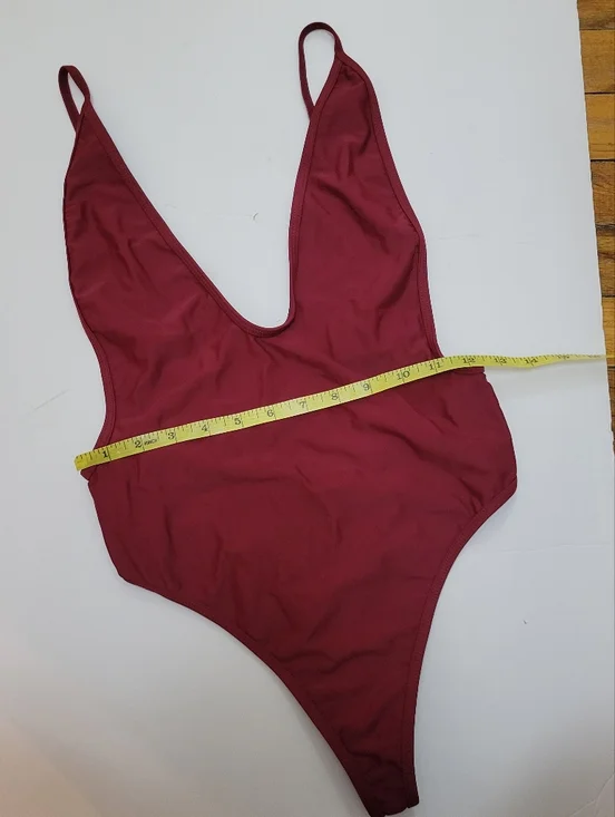 Deep V Burgundy Backless High Cut Thong One-Piece Swimsuit Y2K Sexy 90s Baywatch - Picture 4 of 8